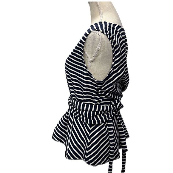 J Crew Stripe Peplum Tank Top Navy White Cotton Nautical Large H7755 - Picture 4 of 11